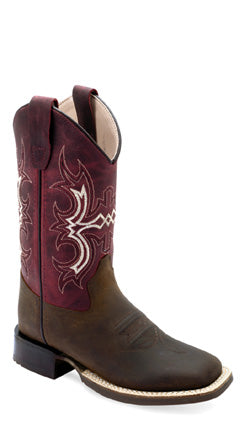 Old West Youth Boy's Dark Brown/Maroon Leather Boots