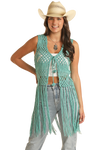 Rock&Roll Women's Crochet Fringe Bright Turquoise Vest