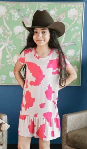 CLEARANCE Lucky & Blessed Girl's Cow Print Dress