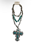 Emma Jewelry Wms Layered Cross Turquoise/Silver Necklace 72930