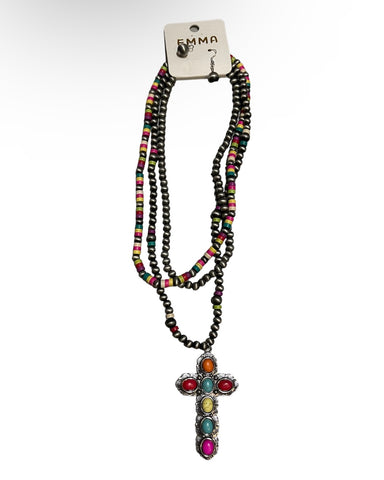 Emma Jewelry Women's Layered Cross Multicolor Necklace