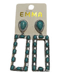 Emma Jewelry Wms Rectangle Turquoise/Silver Earrings 93061