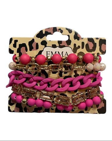 Emma Jewelry Women's Stacked Crystal Fushia Bracelet Set