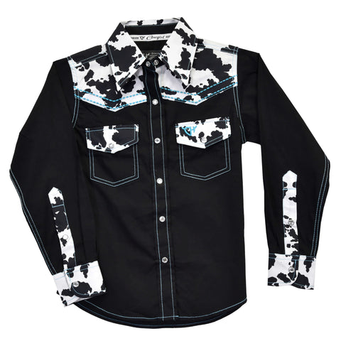 Cowboy Hardware Toddler Cowprint Yoke L/S Black Body Shirt