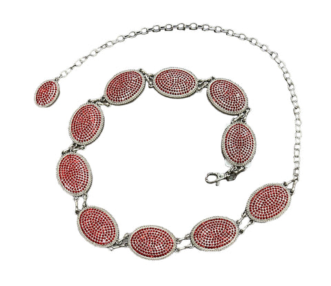Lucky & Blessed Oval Concho Chain Red Belt