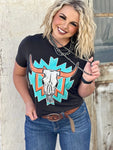 Texas True Threads Women's Aztec Bull T-Shirt
