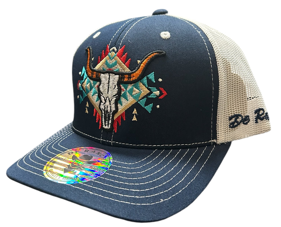 Bull Azetc De Rancho Aztec Bull Navy Cap – Corral Western Wear