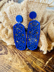 Trend Lab Women's Long Wood Blue Earrings