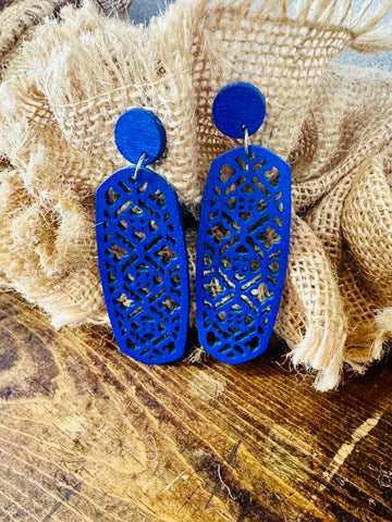 Trend Lab Women's Long Wood Blue Earrings