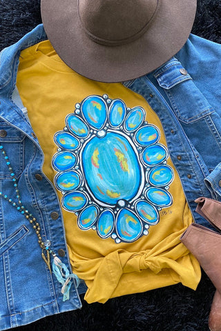 Lucky & Blessed Life Turquoise Mustard T-Shirt