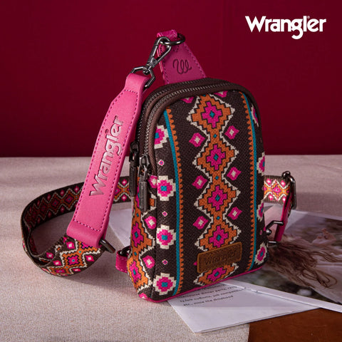 Wrangler Aztec Print Crossbody Hot Pink Bag