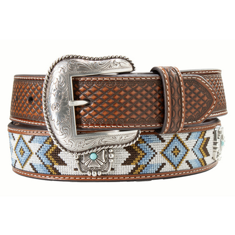 Nocona Mens Belt 1 1/2" Southwestern Embroidered Blue