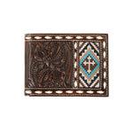 Nocona Men's Floral Embossed Cross Embroidered Brown Bifold Wallet