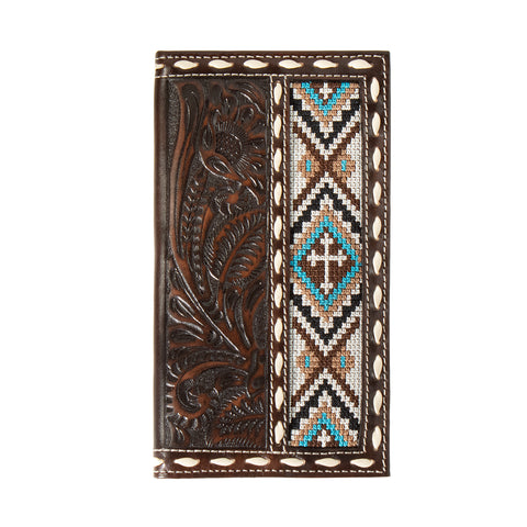 Nocona Men's Floral Embossed Cross Embroidered Brown Rodeo Wallet