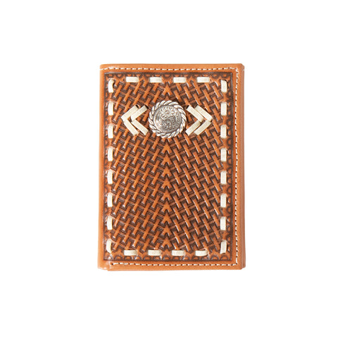 Nocona Rawhide Lace Concho Tan Trifold Wallet