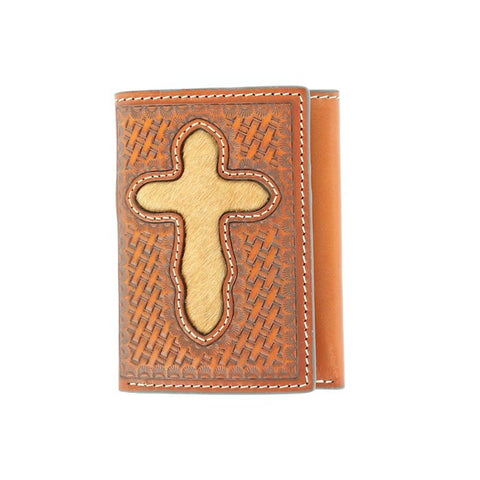 Nocona Pro Hair Cross Trifold Tan Wallet