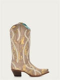 Corral Women's Embroidery Crystals Studs White Golden Boots