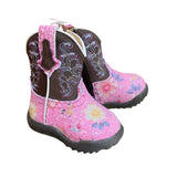 Roper Infant Girls Pink Flower Bling Toe Boots