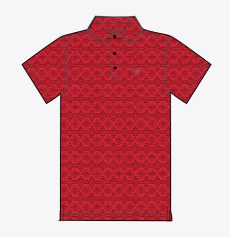 Ariat Men's All Over Print Scarlet Heather Southwest Stripe Polo