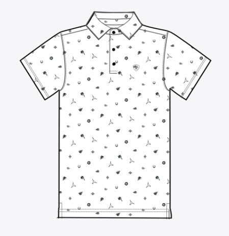 Ariat Men's All Over Print White Wester Toss Print Polo