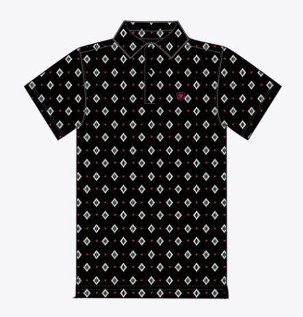 Ariat Men's All Over Print Black Multi Geo Print Polo