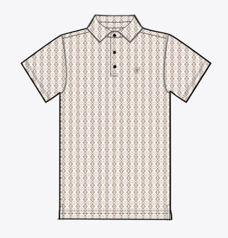 Ariat Men's All Over Print Taupe Gray Southwest Geo Print Polo