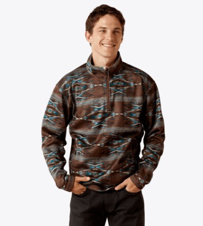 Ariat Men's Caldwell Logo 1/4 Zip Deep Mahogany Southwest Sweater