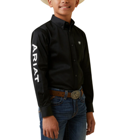 Ariat Boy's Team Logo Twill LS Black