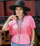 Lucky & Blessed Front Fringe Pink Top