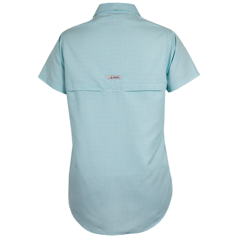 Habit Women's UPF 40+ Pike's Pier Short Sleeve Vented Back Shirt (Turquoise Check, M)