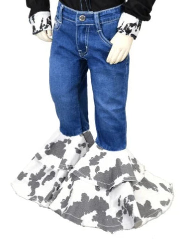 Cowboy Hardware Toddler Cowprint Double Ruffle Bell Bottom Med Wash Jean