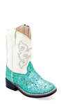 Old West Toddler Girl's Turquoise/White Western Boots