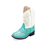 CLEARANCE Old West Toddler Girl's Turquoise/White Western Boots