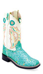 CLEARANCE Old West Children Girl's Turquoise Glitter Western Boots