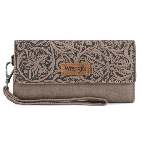 Wrangler Western Floral Tooled Tri-Fold Lime Wallet/Wristlet