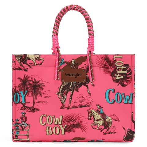 Wrangler COWBOY Dual Sided Print Canvas Wide Tote Hot Pink