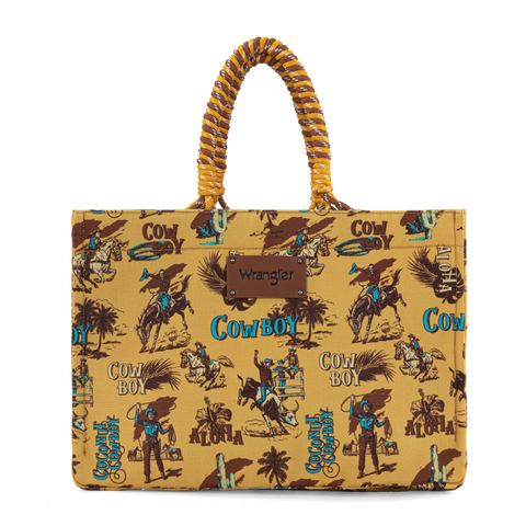 Wrangler COWBOY Dual Sided Print Canvas Wide Tote YELLOW