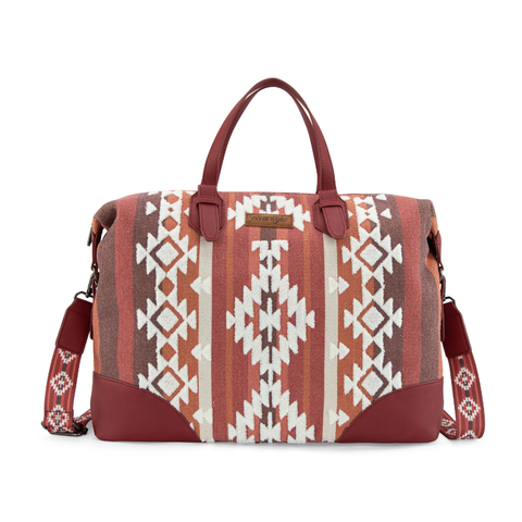 Wrangler Sherpa Aztec Canvas Duffle Bag Burgundy