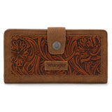 Wrangler Western Floral Tooled RFID Wallet  Brown