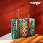 Wrangler Southwestern Wide Canvas Turquoise Tote Bag