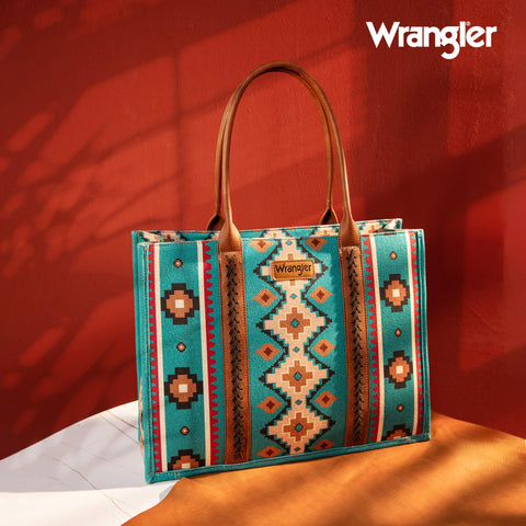 Wrangler Southwestern Wide Canvas Turquoise Tote Bag
