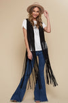 Saints & Hearts Women's Fringe Suede Black Vest