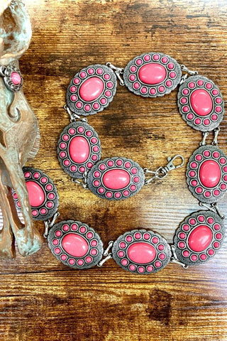 Lucky & Blessed Oval Concho Chain Pink Belt