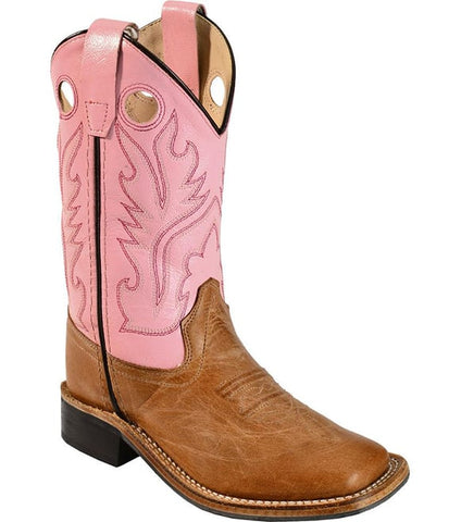 Old West Girl's Tan/Pink Leather Boot
