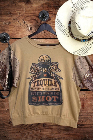 Lucky & Blessed Life Tequila Shot Tan T-Shirt