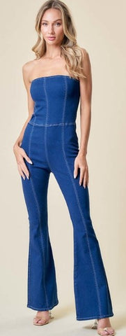 Saints & Hearts Women's Strapless Denim Jumpsuit