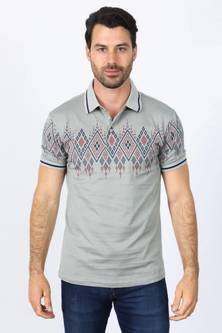 Platini Jeans Men's Aztec Print Gray Polo