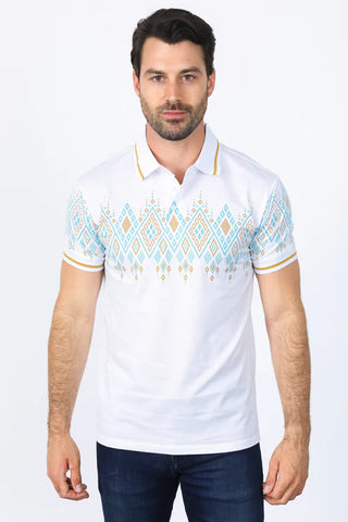 Platini Jeans Men's Aztec Print White Polo