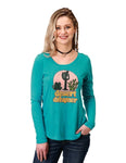 Roper Women's L/S Jersey Turquoise Shirt