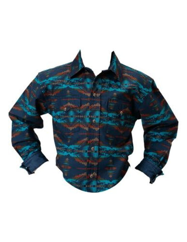 Roper Boy's L/S Aztec Blue Shirt